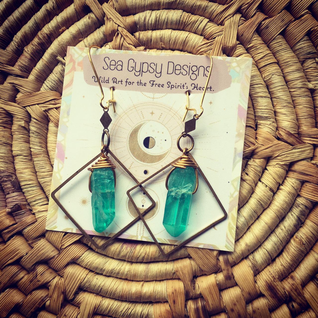 Tropical || Aura Quartz Earrings || Choose Your Gem Stone! || Boho Babe || Geometry || Gypsy || Turquoise || Rainbow || Goddess || Local ||