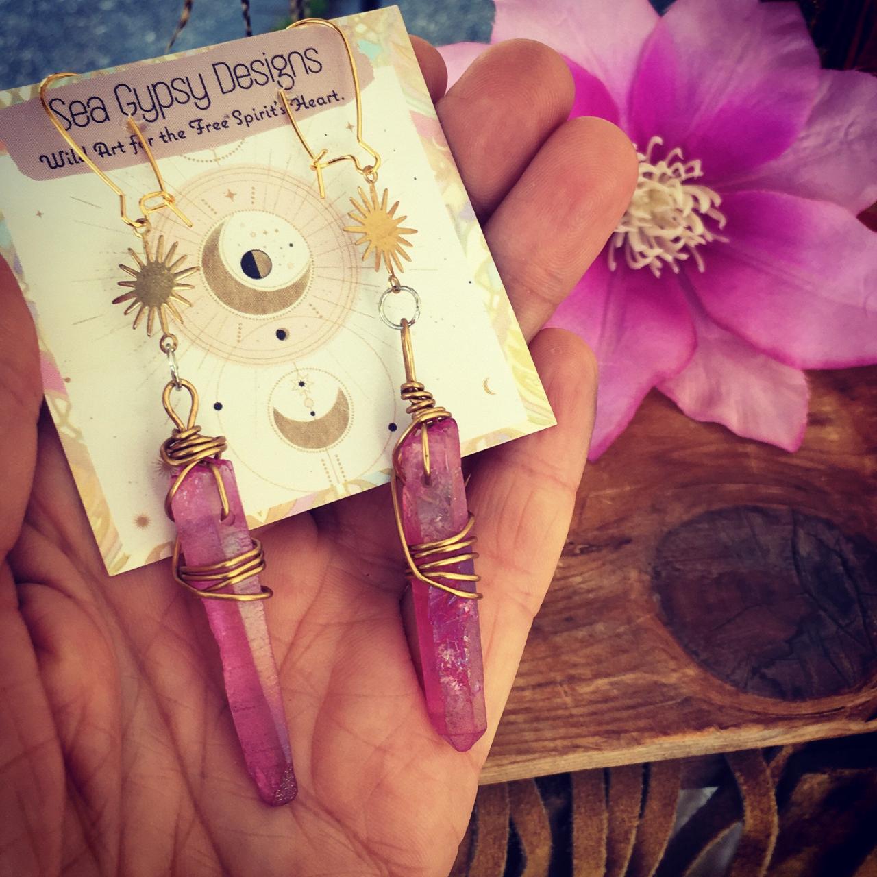 Pretty In Pink Earrings || goddess bling || Show Stoppers || Gypsy || Rainbows || Hippie || boho || Chica || Babe