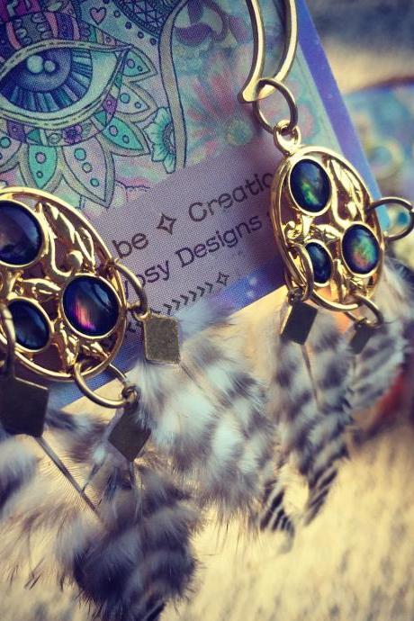 Vision Quest Feather Earrings || Vintage Elements || Abalone || Festival || Gypsy || Tribal || One-of-a-kind