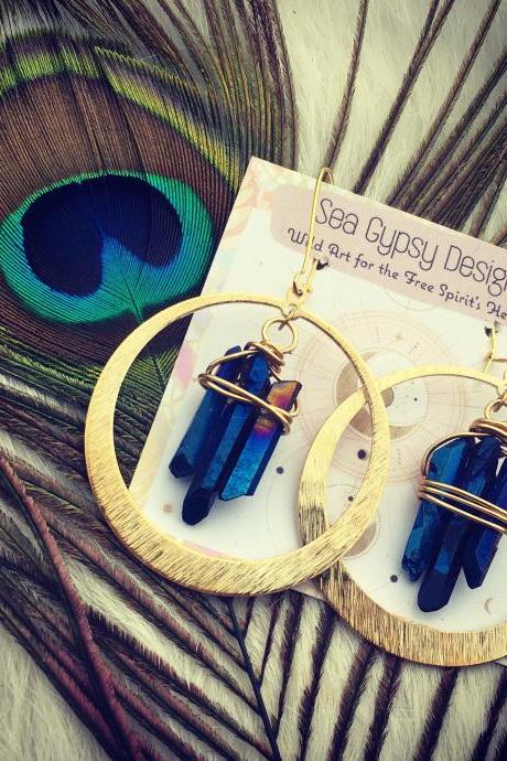 Deep Blue Vibez + Aura Quartz Hoops || Show Stoppers || Gysea Queen || Quartz || Blue || Lovely || Statement Earrings