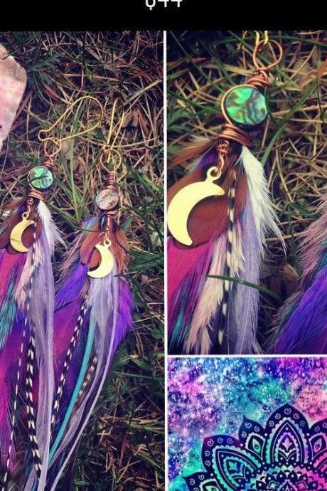 Gypsy + The Moon || Feather Earrings || Goddess || Beautiful Earrings || Unique || Abalone Earrings || Festival