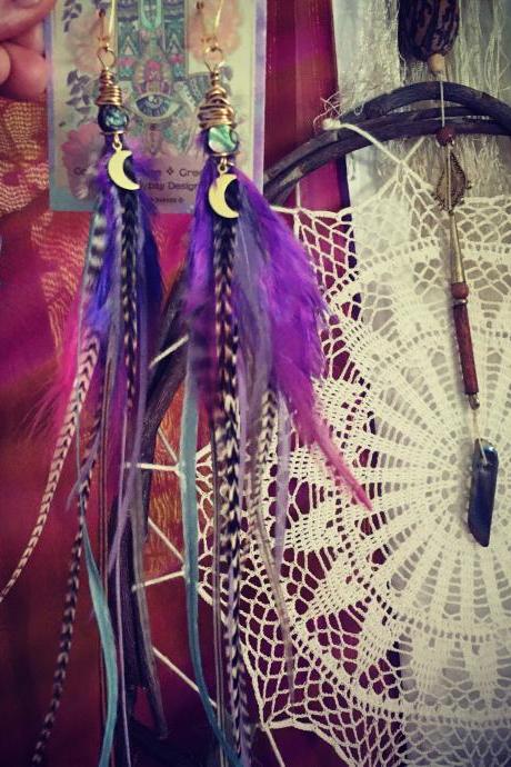 Free Spirit || Feather Earrings || Moon Child || Abalone || Wanderlust || Purple || natural || Goddess Wears || Summer || Boho Babe ||
