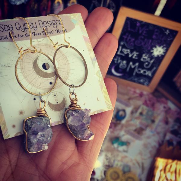 Amethyst Dreams Earrings || Brass || Babe || Show Stoppers || Gems || Earth Child || Summer babe || Circle || Hoops